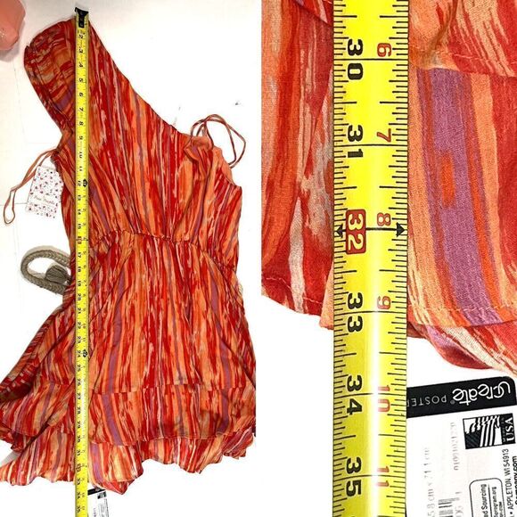 Free People One Shoulder Dress Rope Belt Ruffle Greek Goddess Size M NEW - Picture 11 of 16